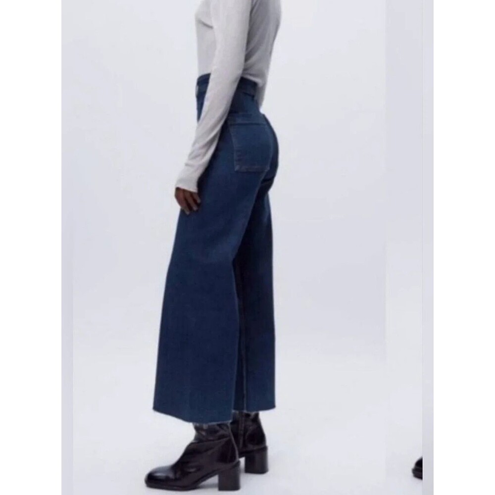 Zara The Marine High-Rise Straight Wide Leg Raw Hem Size 4 Jeans
